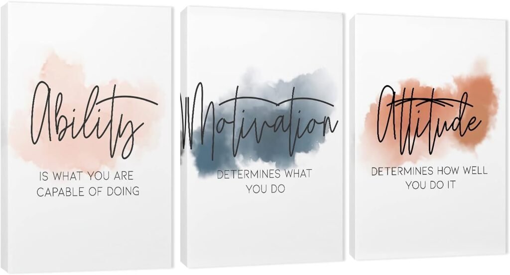 3 Piece Inspirational Canvas Wall Art, Quotes Motivational Mindset Print Pictures for Office Wall Decor, Triptych Entrepreneur Poster Framed Artwork for Women Men Home Decor Ready to Hang (36Wx18 H)