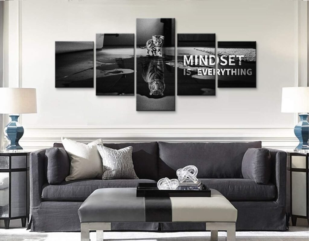 5 Piece Mindset is Everything Wall Art Motivational Posters Positive Quotes Wall Decor Office Wall Art Classroom Posters Inspirational Wall Art for Home Office Decor Ready to Hang (50W x 24H)