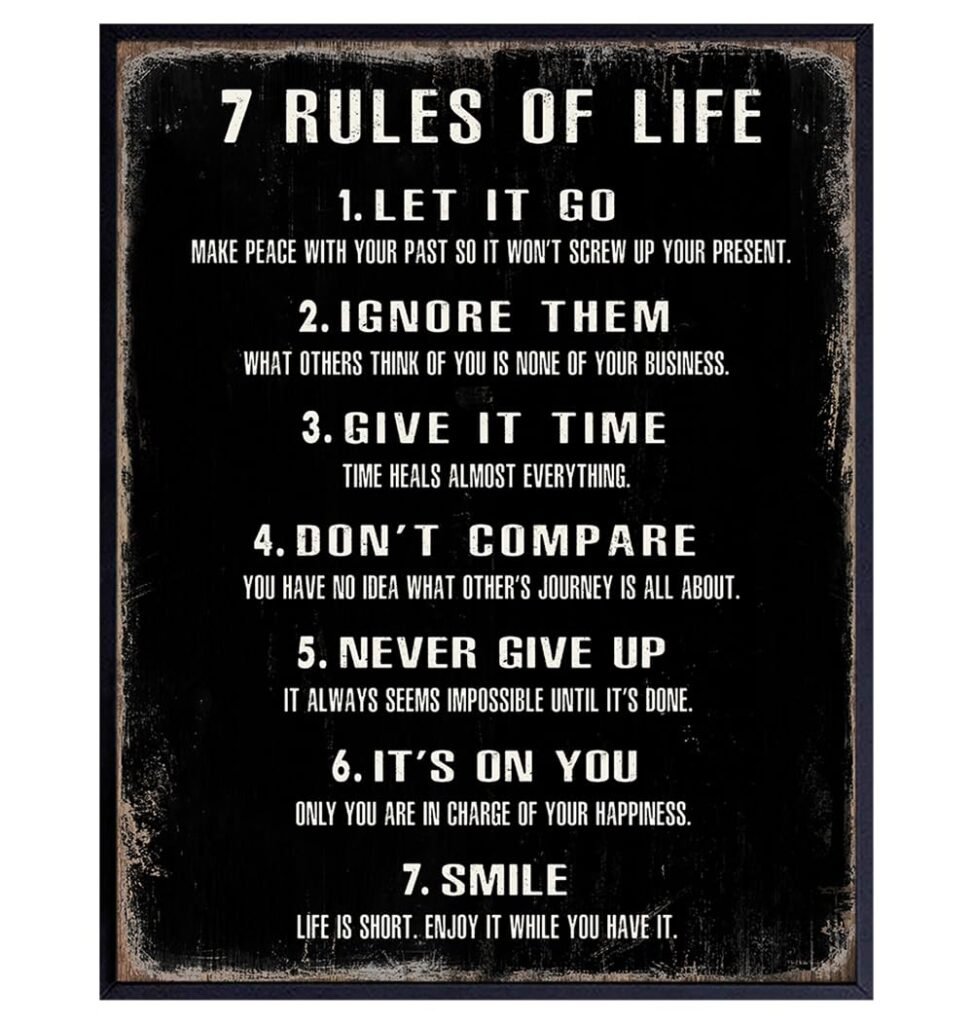 7 Rules of Life Wall Art 11x14 - Inspirational Quotes Wall Art - Motivational Wall Decor - positive Quotes - Inspirational Gifts for Women, Men, Classroom - Home Office, Living Room Decor Poster