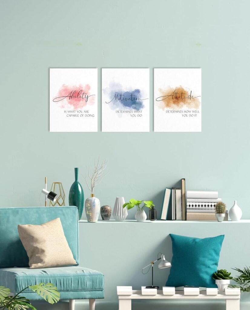 Ability Motivation Attitude Wall Art: Inspirational Quotes for Office Positive Affirmations Wall Decor for Women Men 3 Piece Motivational Workplace Posters 12x16