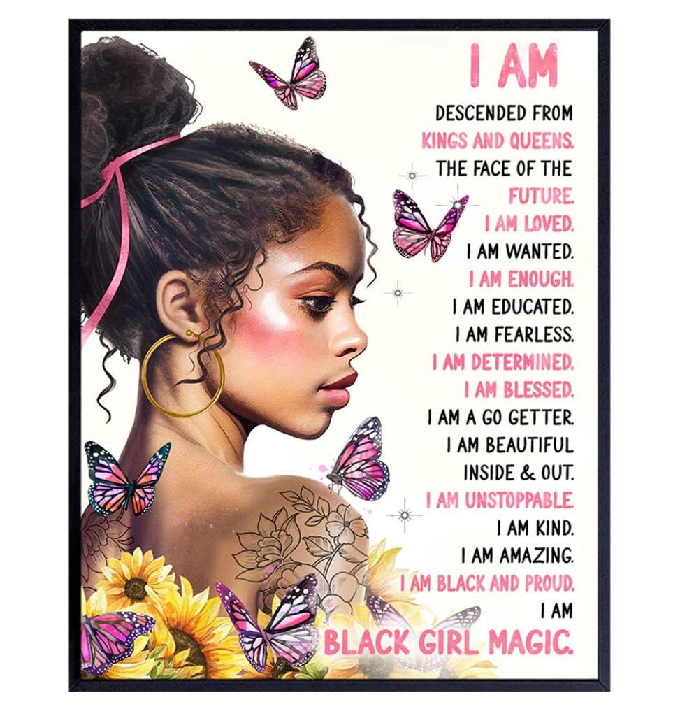 African American Women Wall Art - Pink Inspirational Quotes Wall Art  Decor - Black Girl Magic Motivational poster - Positive Affirmations - Teens Girls Bedroom - Black Wall Art - Positive Quotes