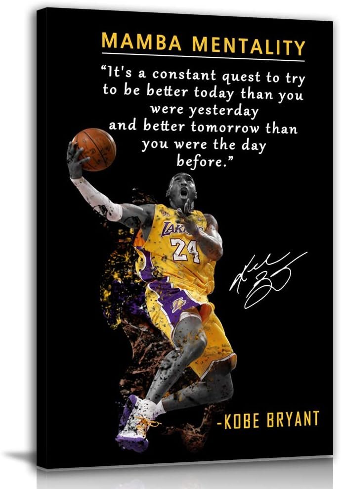 AMART SUN Basketball Player Sports Home Decor • Basketball Superstar No. 24 Quote Poster Inspirational Canvas Wall Art • Motivational Artwork For Home,Office,Gym Wall Decor Framed Ready to Hang