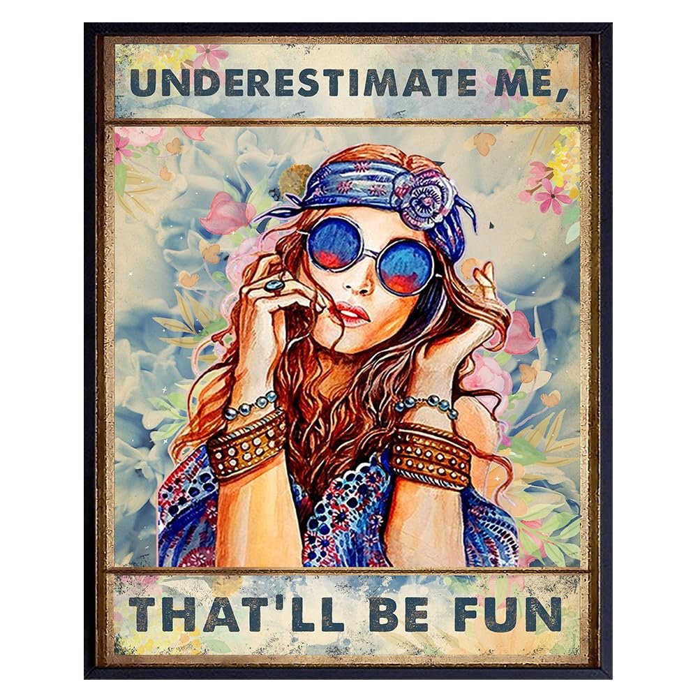 Boho-chic Wall Art For Women 11x14 - Go Ahead Underestimate Me Thatll Be Fun - Humorous Saying for Women - Gift for Best Friend - Motivational Decor for Office, Bedroom, Living - Unframed Poster