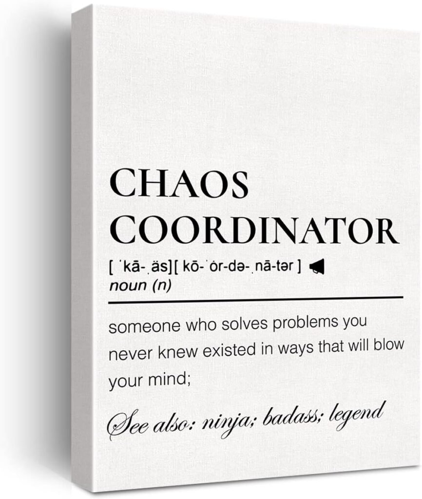 Chaos Coordinator Canvas Wall Art Gifts Motivational School Counselor Definition Canvas Print Painting Therapy Office Wall Decor Framed Gift 12x15 Inch