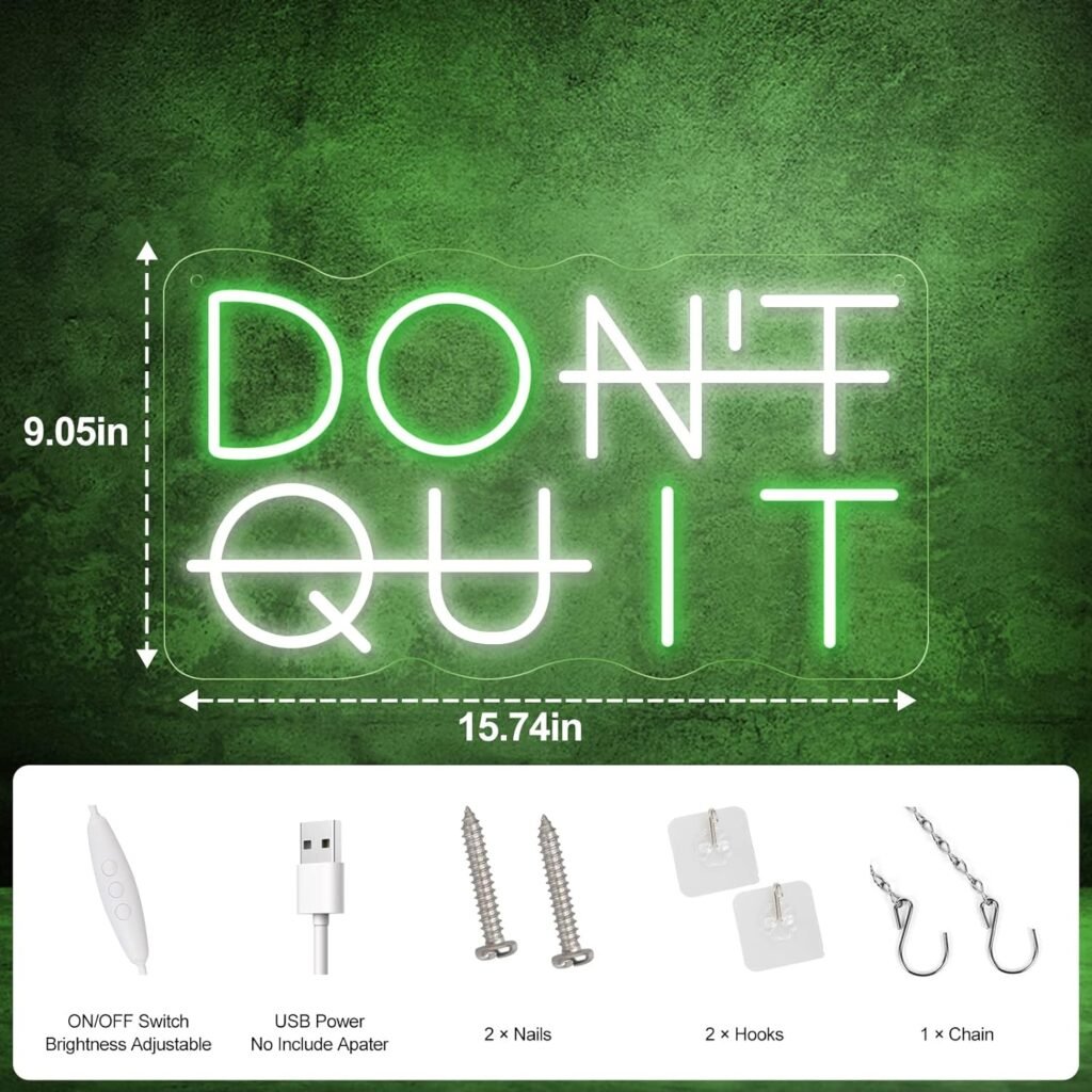 Dont Quit LED Neon Sign for Wall Decor, DO IT LED Neon Lights Party Decorations, USB Powered Switch LED Neon Lights lighting adjustable for Office Room, Gym Room, Man Cave, Gamer Room