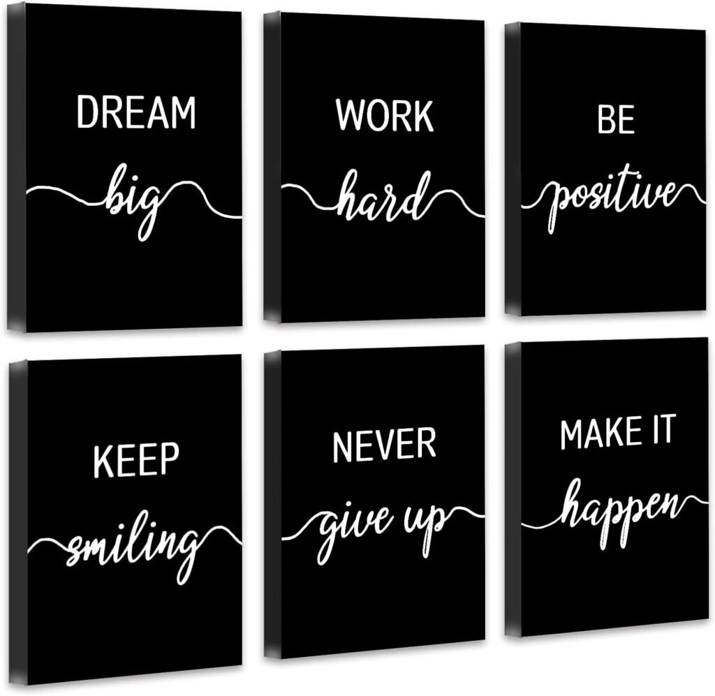 Drsoum Motivational Wall Decor Inspirational Office Wall Art 𝗙𝗿𝗮𝗺𝗲𝗱 Black Quotes Wall Art for Living Room Encouraging Canvas Posters for Office Bedroom Sayings for Wall Decor - 8” x10” x6 PCS (Framed)