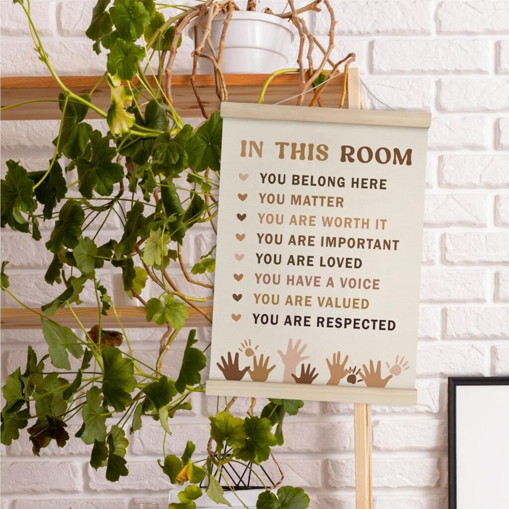 HRQKO Safe Space Inspirational Poster Hanger Frame Set of 2, Mental Health Decor, Therapy Office Wall Art with Wooden Frames, Boho Motivational Wall Hanging Banner Decor for Classroom, 12x16 Inch