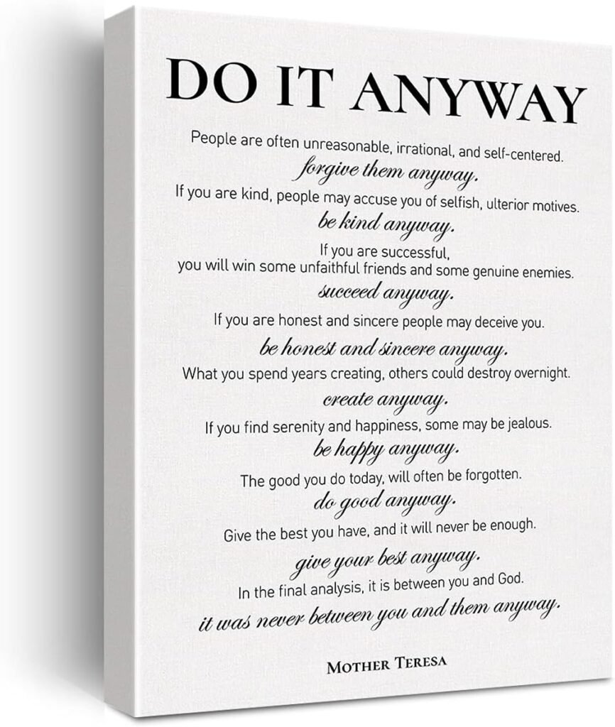 Inspirational Canvas Wall Art Motivational Do It Anyway Quote Canvas Print Positive Canvas Painting Office Home Wall Decor Framed Gift 12x15 Inch