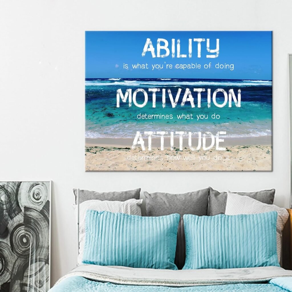 Inspirational Wall Art Ability Motivation Attitude Quote Canvas Poster Prints for Home Living Room Wall Decor Framed Motivational Painting Artwork Stretch Framed Ready to Hang [36Wx 24H]