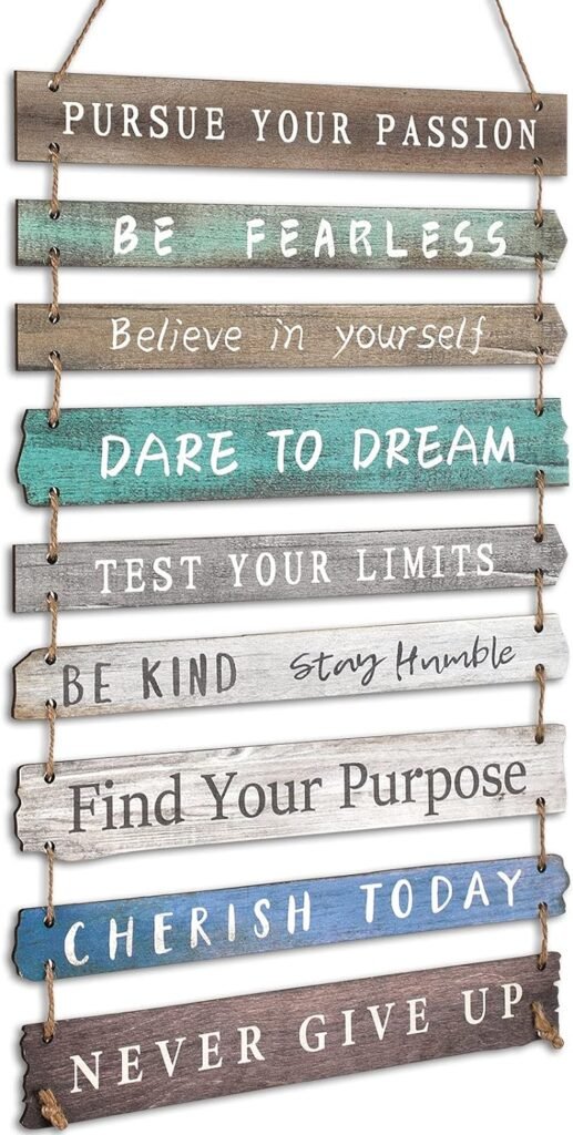 Inspirational Wall Art Decor, Rustic Wall Hanging Positive Sign Motivational Wooden Decor, Inspirational Positive Wall Plaque with Saying Quotes for Home Office Living Room Bedroom (Green)