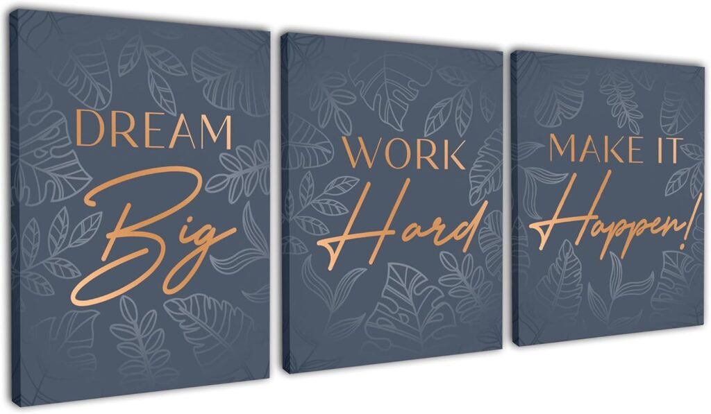 Inspirational Wall Décor for Office, Bedroom, Living Room - 3pc Motivational Poster Set - Framed Canvas - 12.5 x 15 Inch Wall Art
