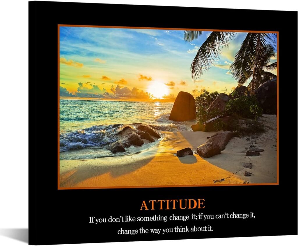KREATIVE ARTS Motivational Self Positive Office Quotes Inspirational Attitude Poster Beach Sunset Seascape Picture Canvas Prints Wall Art for Walls Decoration 20x24inch (Attitude)