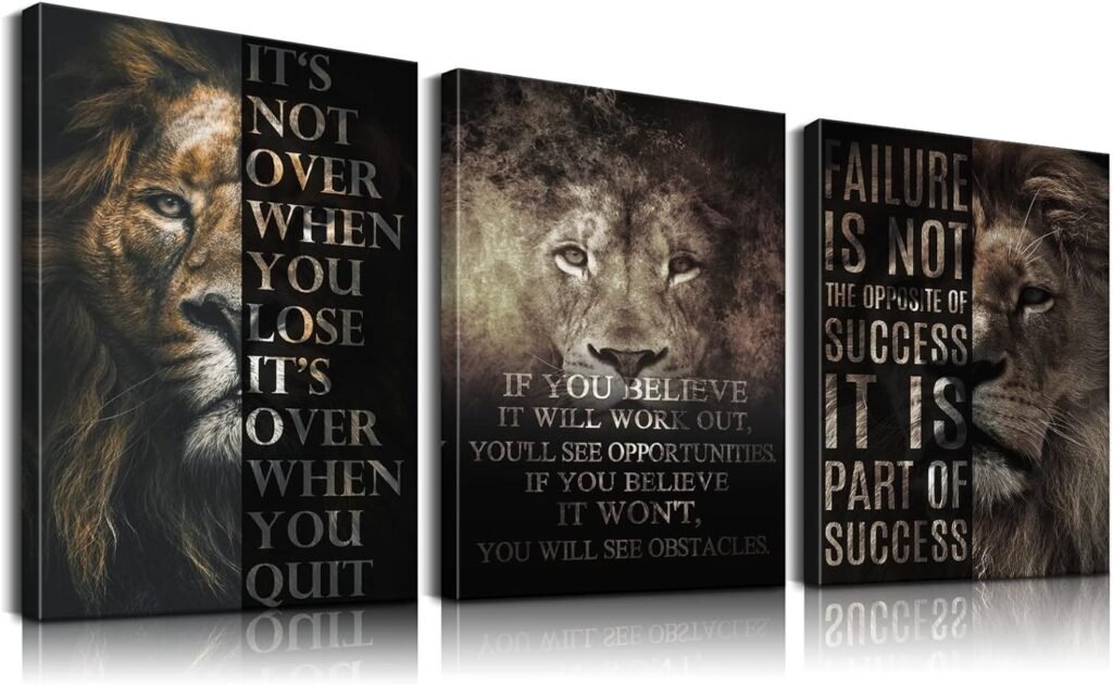LANIFANT 3 Piece Motivational Wall Art Inspirational Posters Positive Quotes Wall Decor Office Wall Art Lion Pictures Wall Decor Positive Affirmations Wall Decor for Home Office Decor (12Wx16Hx3)