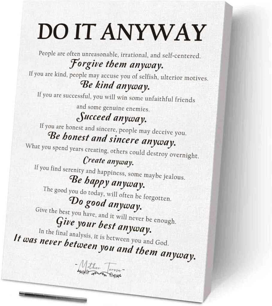 Mother Teresa Quotes - Do It Anyway - Motivational Poster, Graduation Gifts, Positive Quotes, Therapist Office Decor, School Counselor - Inspiring Words, Motivational Typography Quotes