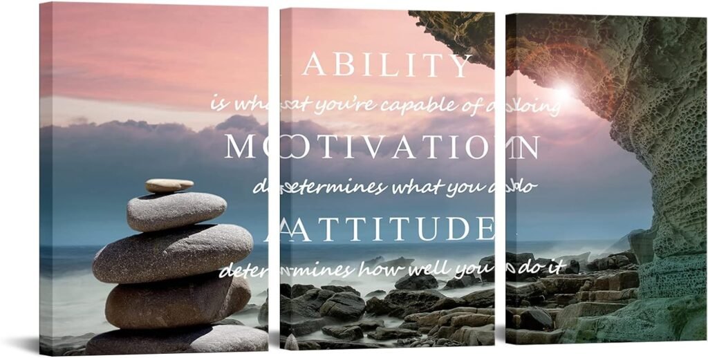 Motivation Wall Art 3 Piece Canvas Wall Quotes for Workout Room Inspirational Saying Posters Zen Stone Picture Prints Office Decoration 24X48