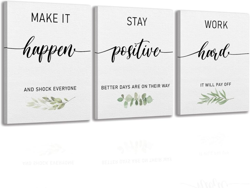 Motivational Inspirational Quotes Stay Positive Work Hard Make It Happen Framed Decor Canvas Wall Art Poster Prints for Office Workplace Set of 3,14x11 Inch, Office Encouraging Gifts for Women