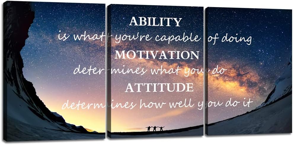 Motivational Quotes Canvas Wall Art Inspirational Ability Motivation Attitude Saying Words Posters Prints Entrepreneur Quote Home Office Bedroom Decor 3 Panels Ready to Hang - 36 W x 16 H