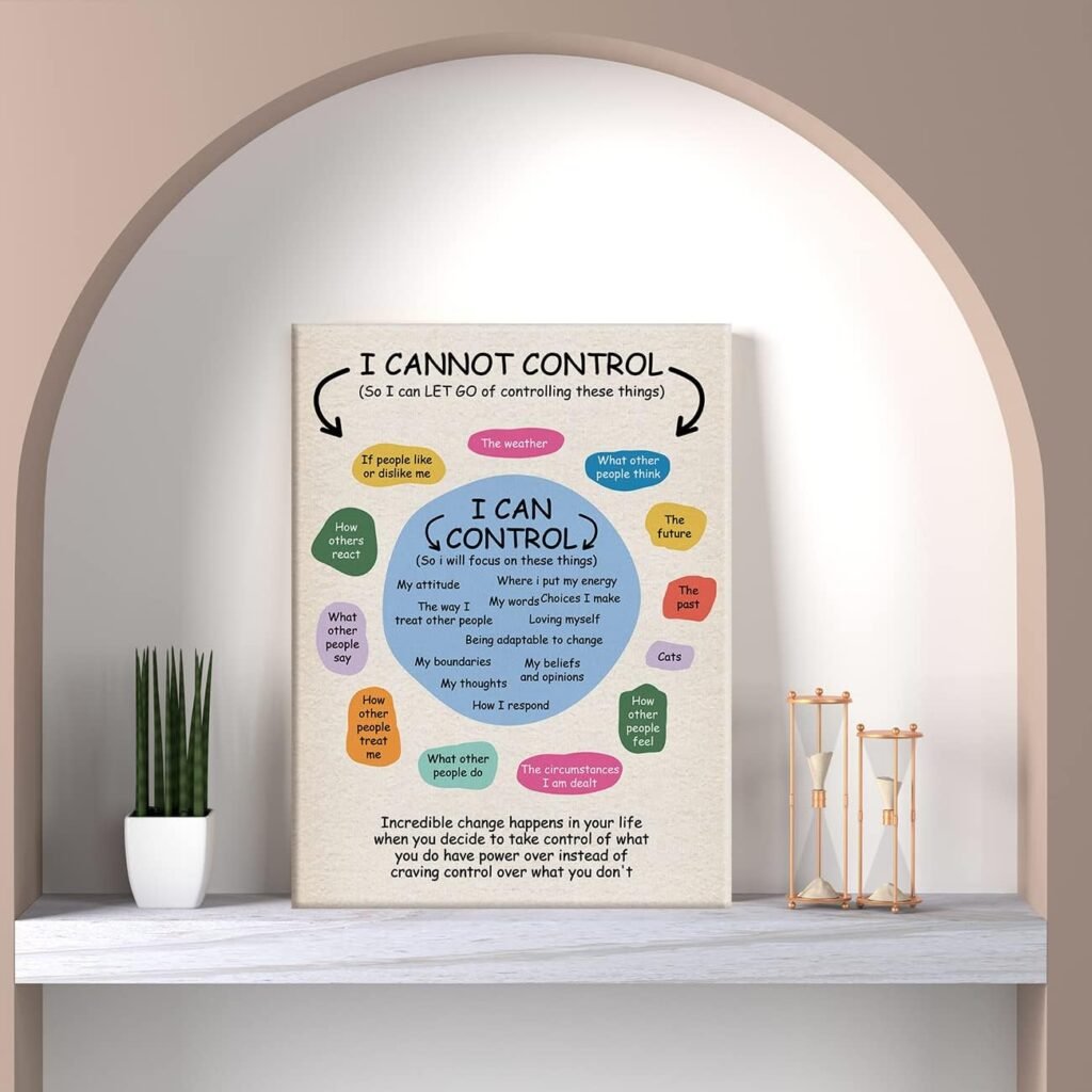 Motivational Wall Art Decor What I Can and Cannot Control Canvas Print Inspirational Mental Health Quote Framed Painting for Home Therapy Office Wall  Tabletop Decor