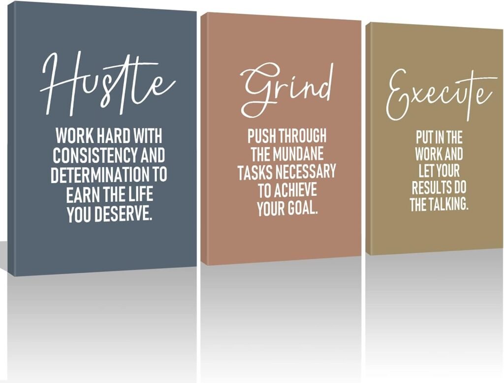 Office Décor Motivational Wall Art Inspirational Canvas Wall Art Grind Hustle Execute Framed Picture Prints, Positive Quotes Home Décor Ready To Hang (Multi-Color)