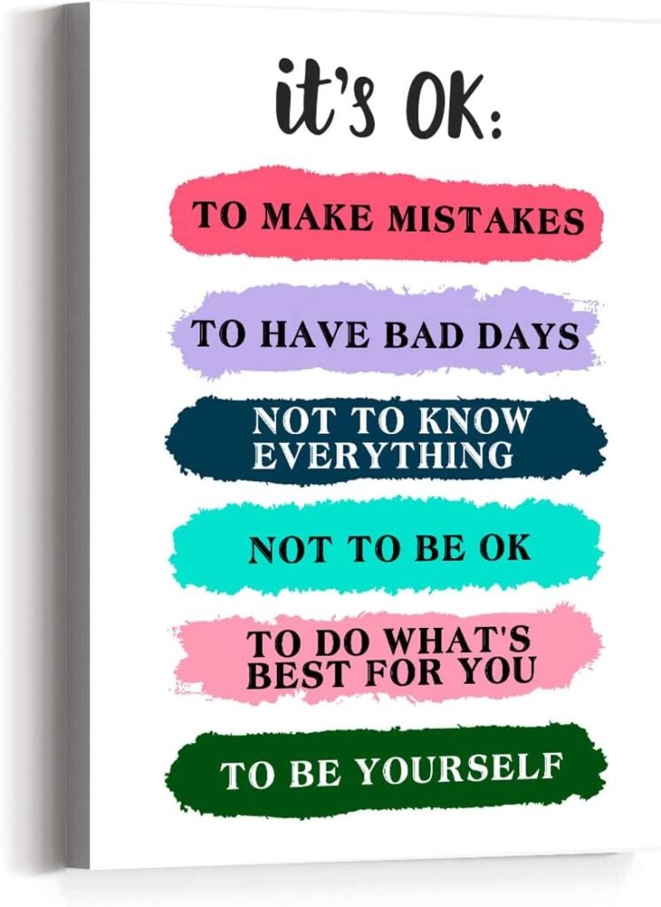 Positive Inspirational Quotes Wall Art Canvas,Its OK Motivational Canvas Prints Framed Wall Art for Kids Room Nursery Décor,Encouragement Gifts for Kids Teens