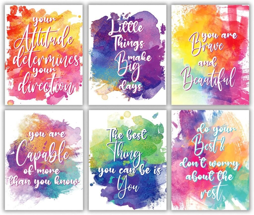 Positive Sayings Quotes Wall Decor Posters, Inspirational Colorful Wall Art Prints, Motivational Abstract Paint Posters for Teen Girls Bedroom Playroom Kind Room Rainbow Wall Decor