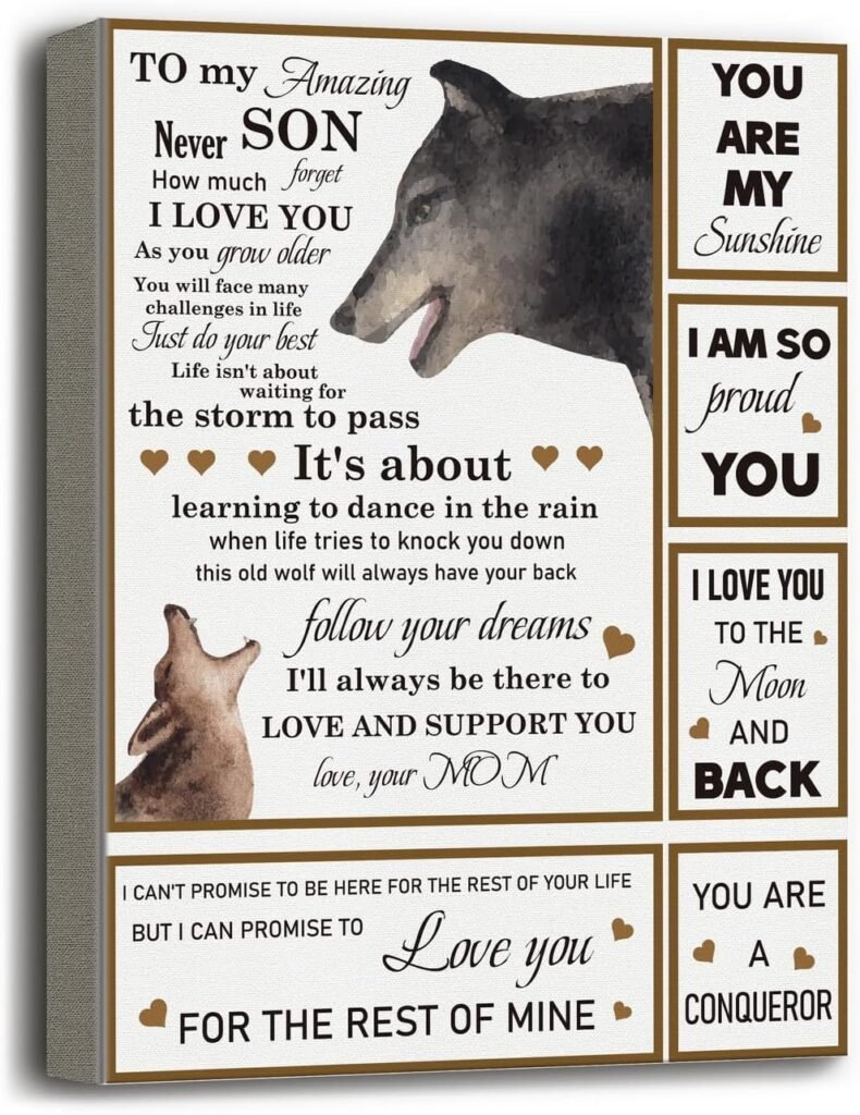 Son Gift, Canvas Poster Wall Art Hanging Decor Print, Motivational Gift for Son from Mom, I Cant Promise to Be Here for the Rest of My Life But I Can Promise to Love You for the Rest of Mine
